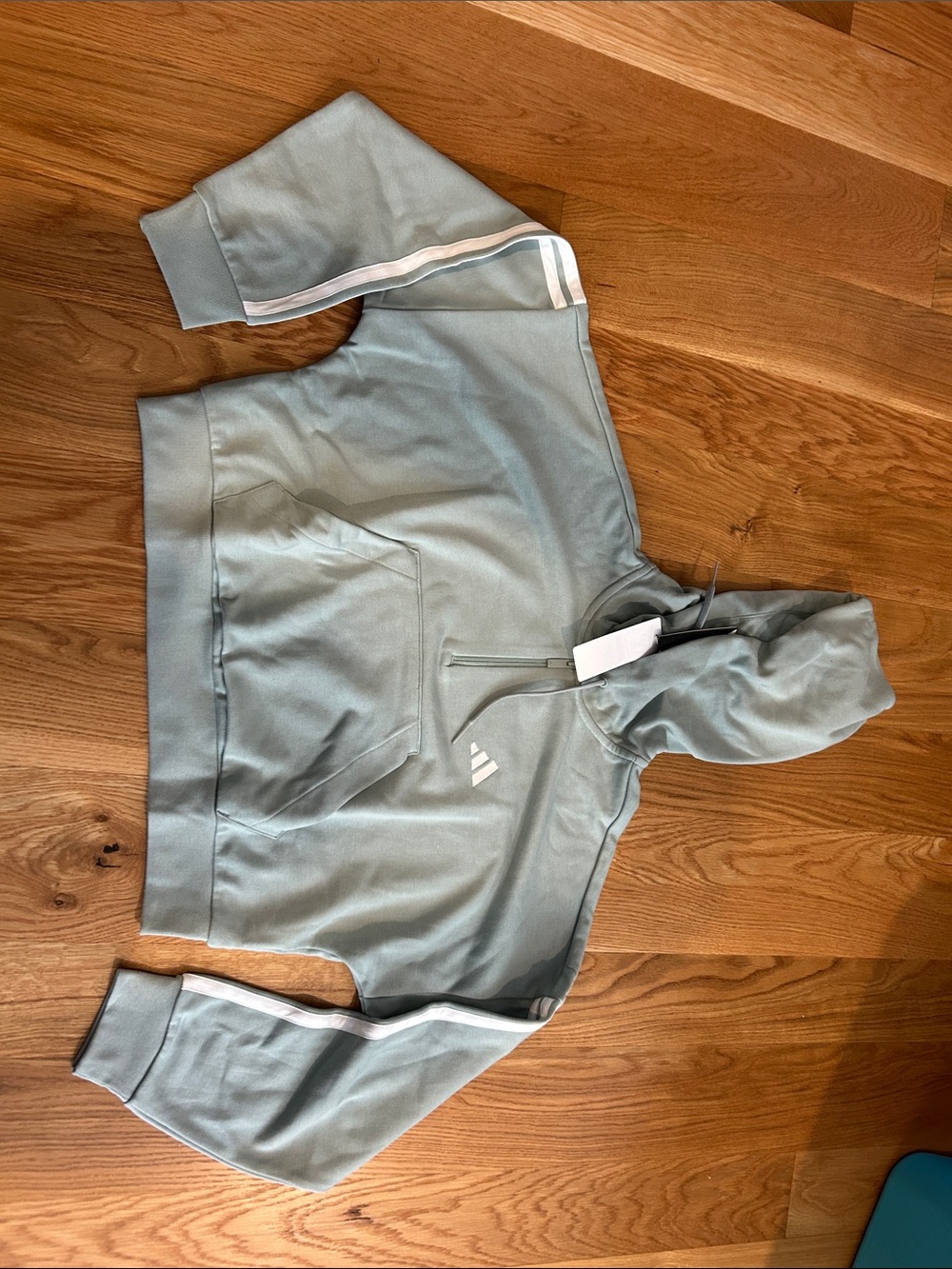 adidas Sage Green Half-Zip Cropped Hoodie with White Stripes